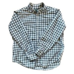 Eddie Bauer Button Down Mens XL Dark Gray & White Plaid Long Sleeve Shirt